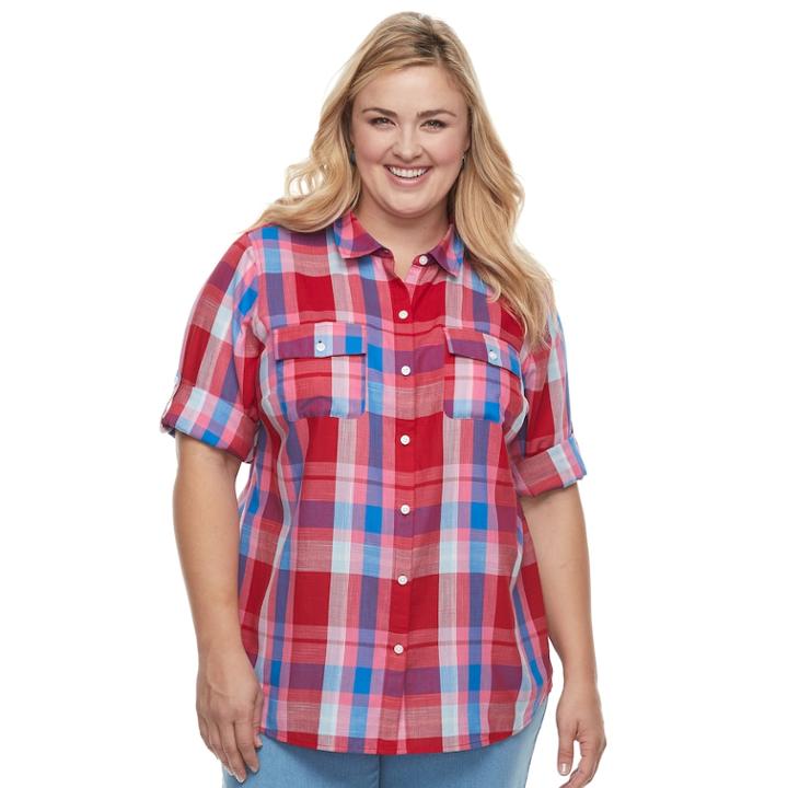 Plus Size Croft & Barrow&reg; Roll-tab Woven Shirt, Women's, Size: 1xl, Med Red