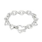 Sterling Silver Heart & Oval Link Bracelet, Women's, Size: 7.5, White