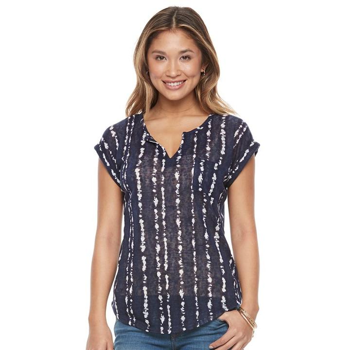 Petite Kate And Sam Printed Splitneck Tee, Women's, Size: M Petite, Blue Other
