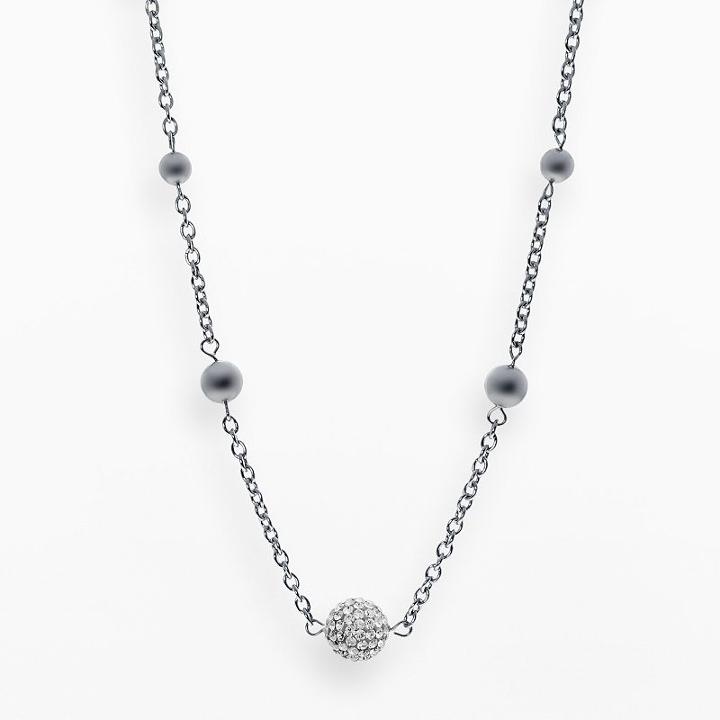 Stainless Steel Crystal Station Necklace, Women's, Size: 18, White