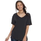 Juniors' Awake Slouchy Black V-neck Tee, Teens, Size: Small, Oxford