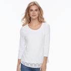 Women's Croft & Barrow&reg; Lace-front Tee, Size: Large, Natural