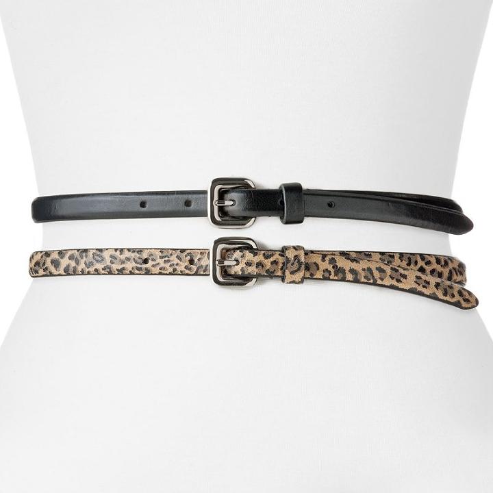 Apt. 9&reg; Leopard Skinny Belt Set, Women's, Size: Large, Black