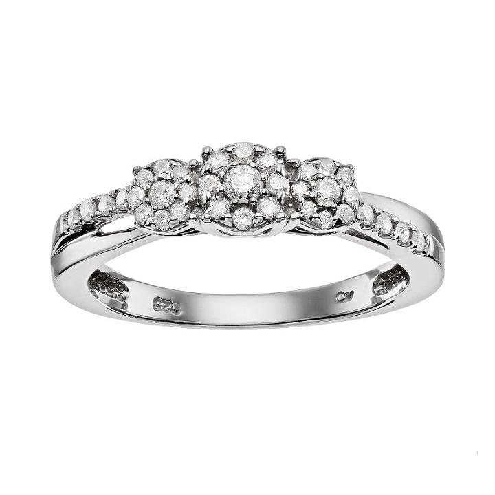 I Promise You Cluster Diamond Engagement Ring In Sterling Silver (1/4 Carat T.w.), Women's, Size: 8, White