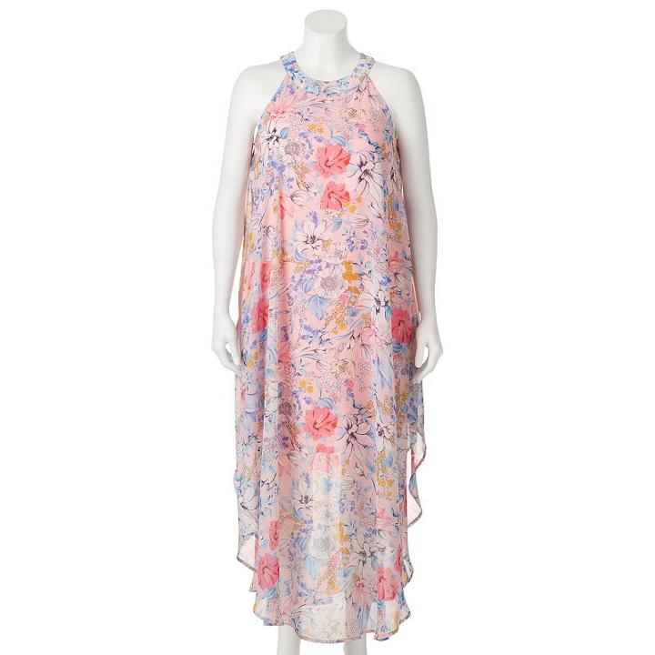 Juniors' Plus Size Wrapper Floral Halter Maxi Dress, Girl's, Size: 3xl, Pink
