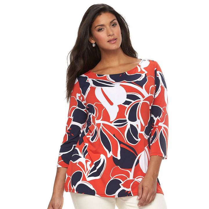 Plus Size Croft & Barrow&reg; Printed Button Top, Women's, Size: 2xl, Brt Red