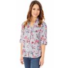 Juniors' Iz Byer Roll-tab Shirt, Size: Small, Stripe Floral