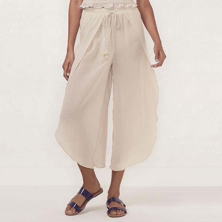 Women's Lc Lauren Conrad Beach Shop Envelope-hem Capri Pants, Size: Xl, White Oth