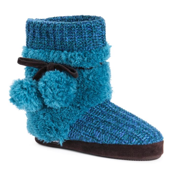 Muk Luks Women's Delanie Knit Boot Slippers, Size: Large, Turquoise/blue (turq/aqua)