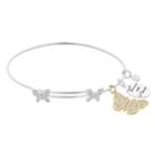 Love This Life Crystal Forever And Always Butterfly Charm Bangle Bracelet, Women's, Silver