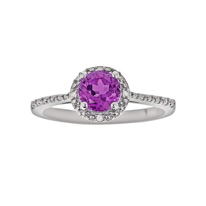 Sterling Silver Amethyst And Diamond Accent Frame Ring, Women's, Size: 7, Purple