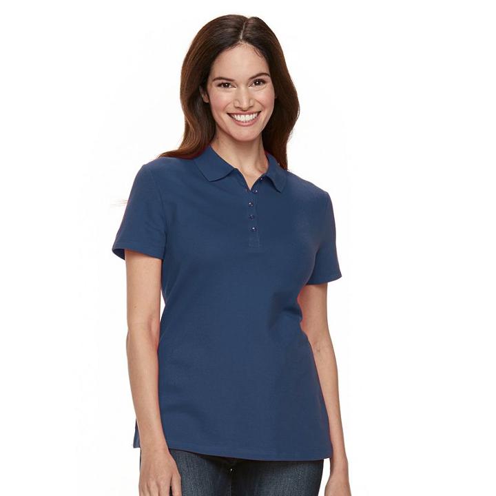 Petite Croft & Barrow® Classic Solid Polo, Women's, Size: Xs Petite, Blue
