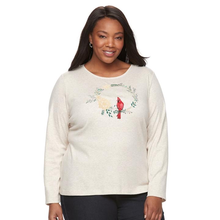 Plus Size Croft & Barrow&reg; Holiday Spirit Tee, Women's, Size: 2xl, Lt Beige