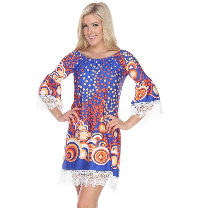 Women's White Mark Scroll Off-the-shoulder Dress, Size: Xl, Med Blue