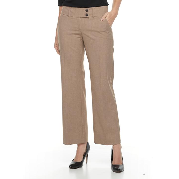 Petite Apt. 9&reg; Modern Fit Wide-leg Dress Pants, Women's, Size: 10 Petite, Beig/green (beig/khaki)