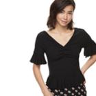 K/lab Ribbed Ruffled Flutter Sleeve Top, Teens, Size: Xs, Black