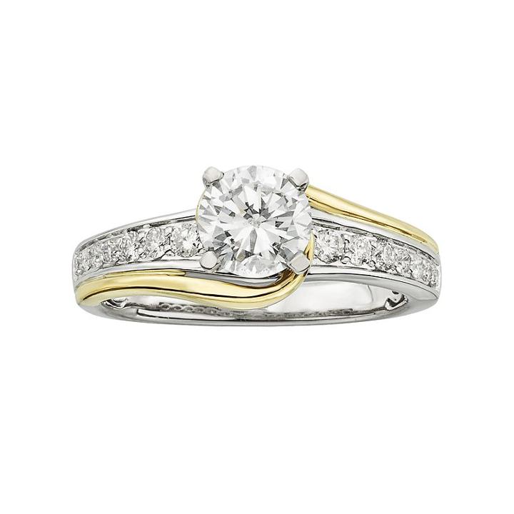 14k Gold Two Tone 1 1/4-ct. T.w. Round-cut Igl Certified Diamond Swirl Engagement Ring, Women's, Size: 9.50, White
