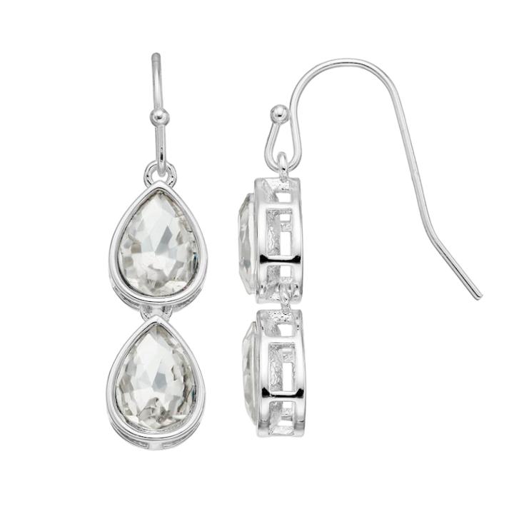 Lc Lauren Conrad Nickel Free Silver Tone Double Teardrop Earrings, Women's