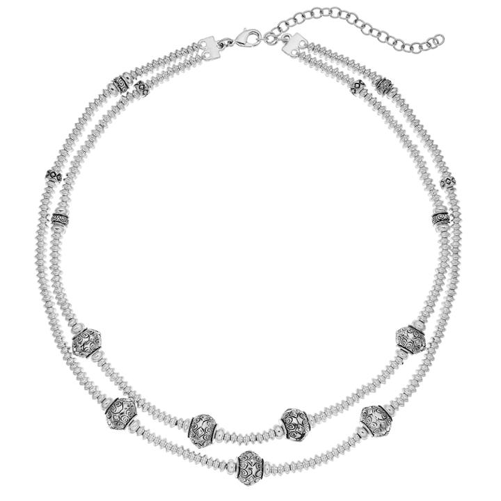 Napier Filigree Bead Double Strand Necklace, Women's, Silver