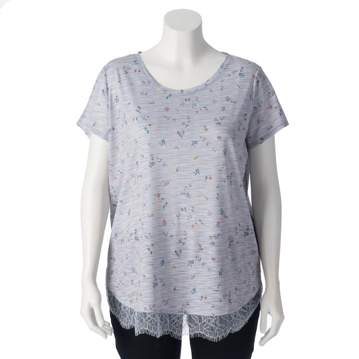 Plus Size Lc Lauren Conrad Lace-trim Top, Women's, Size: 2xl, Grey
