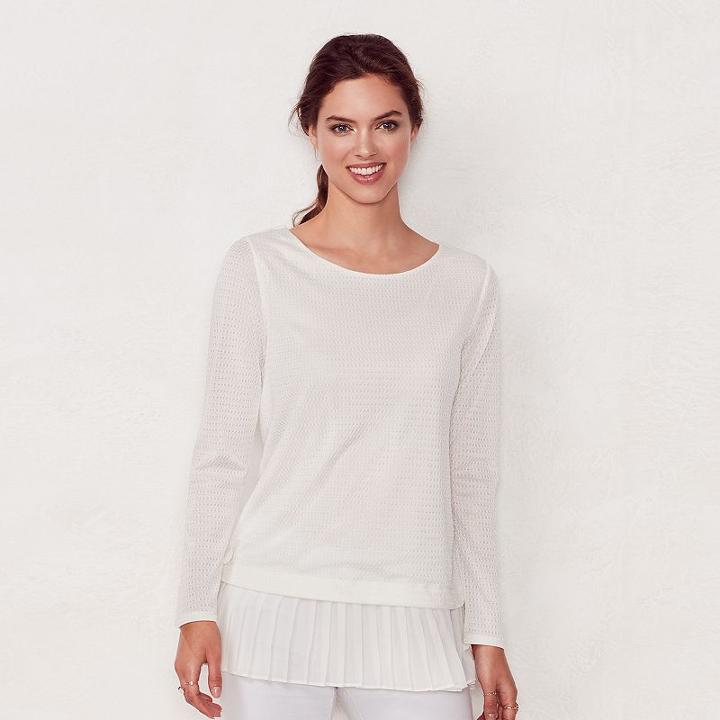 Women's Lc Lauren Conrad Mock-layer Pleated Tunic, Size: Small, White Oth