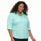 Plus Size Croft & Barrow&reg; Knit-to-fit Roll-tab Shirt, Women's, Size: 1xl, Green