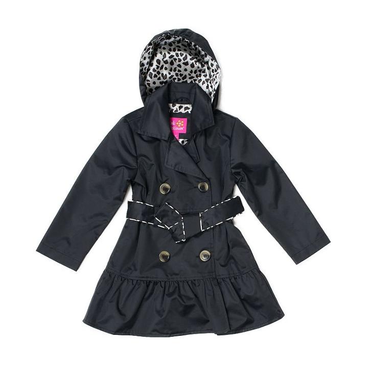 Girls 4-16 Pink Platinum Double Breasted Trench Coat, Girl's, Size: 5-6, Black