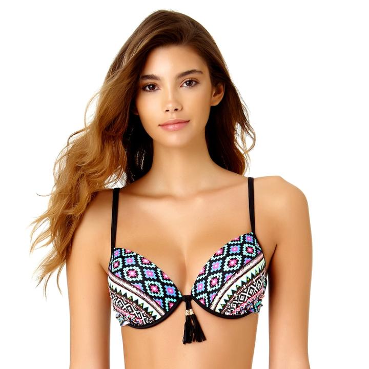 Juniors' California Sunshine Rhinestud Printed Bust Enhancer Push-up Bikini Top, Women's, Size: Small, Bandwidth