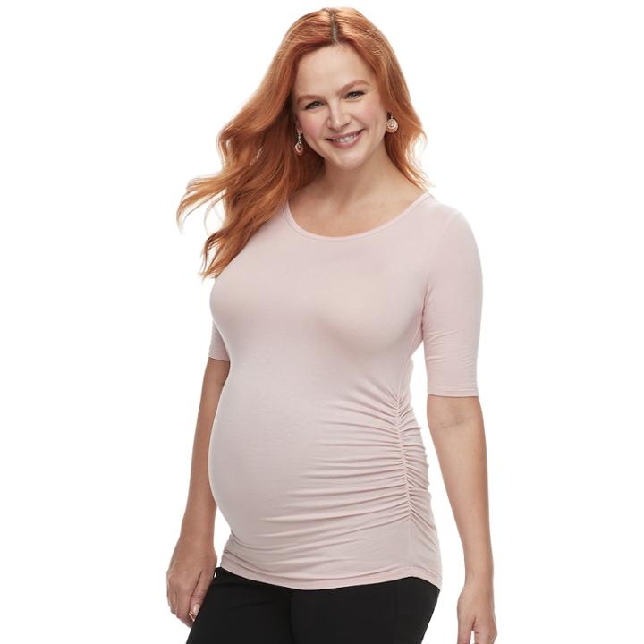 Maternity A:glow Scoopneck Ruched Tee, Women's, Size: S-mat, Light Pink
