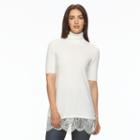 Women's Apt. 9&reg; Lace-hem Turtleneck Tunic Sweater, Size: Xs, White