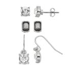 Round & Rectangular Nickel Free Earring Set, Women's, Silver