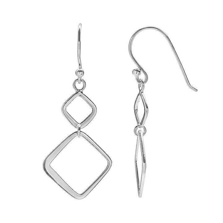 Primrose Sterling Silver Double Square Drop Earrings, Women's, Grey