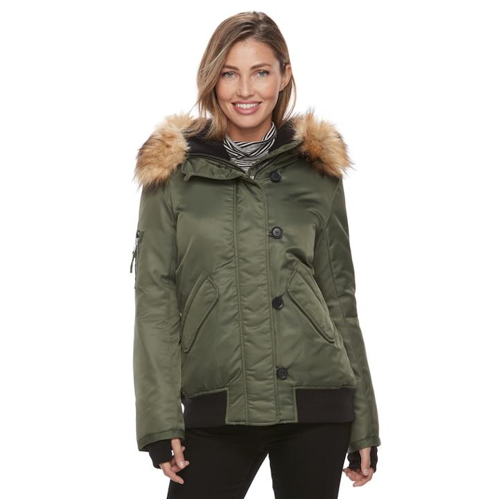 Women's S13 Dani Hooded Faux-fur Trim Bomber Jacket, Size: Xl, Green Oth
