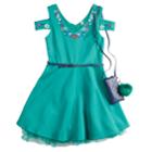 Girls 7-16 Beautees Embroidered Floral Belted Skater Dress With Poof Purse, Size: 10, Green
