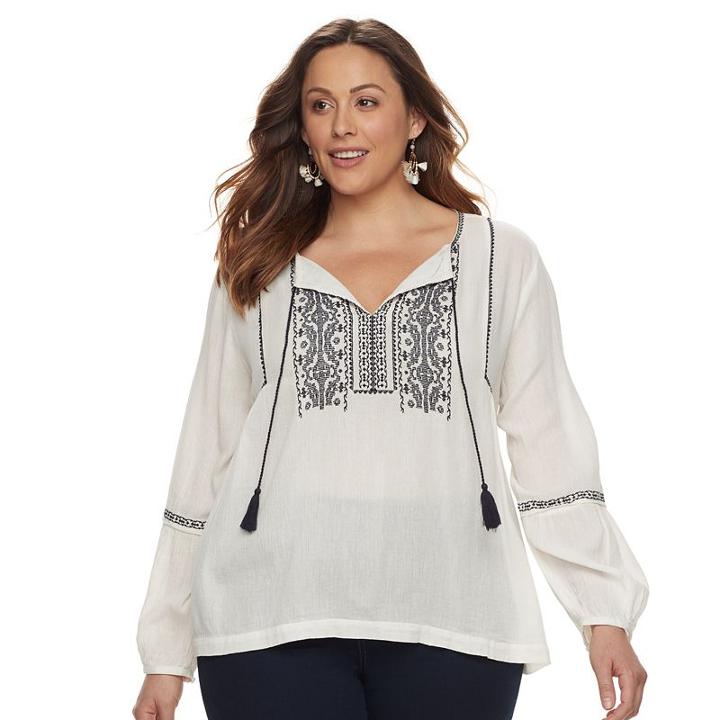 Plus Size Sonoma Goods For Life&trade; Embroidered Peasant Top, Women's, Size: 3xl, Natural