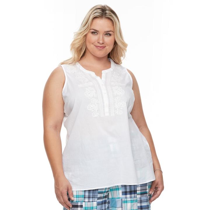Plus Size Croft & Barrow&reg; Striped Henley Tank, Women's, Size: 2xl, White
