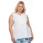Plus Size Croft & Barrow&reg; Striped Henley Tank, Women's, Size: 2xl, White