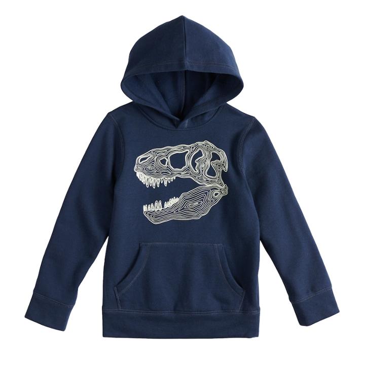 Boys 4-12 Jumping Beans&reg; Glow In The Dark Dinosaur Skull Softest Hoodie, Size: 8, Dark Blue