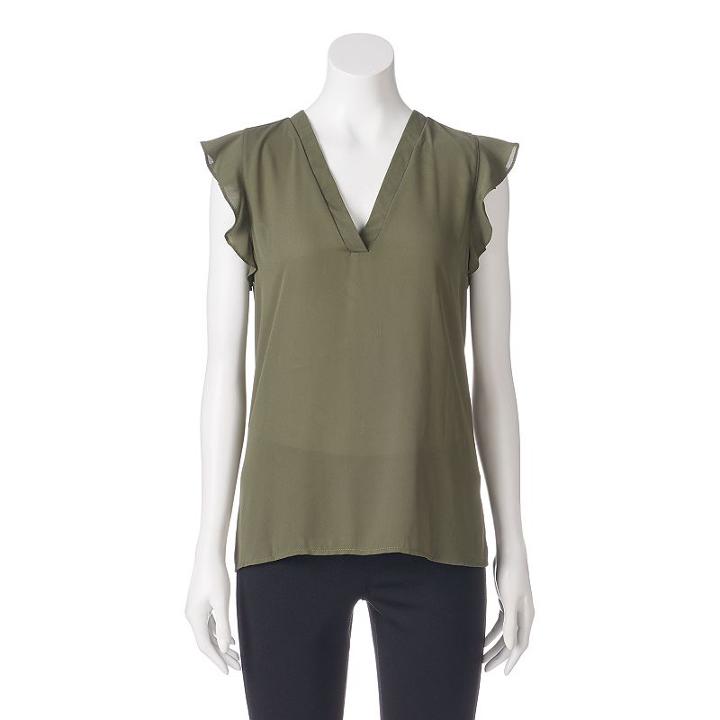 Juniors' Miss Chievous Flutter V-neck Top, Girl's, Size: Medium, Med Green