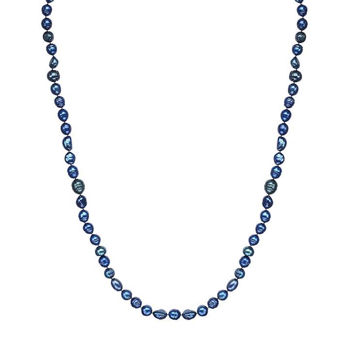 Freshwater By Honora Dyed Freshwater Cultured Pearl Long Necklace In Sterling Silver (9-11), Women's, Size: 36, Blue
