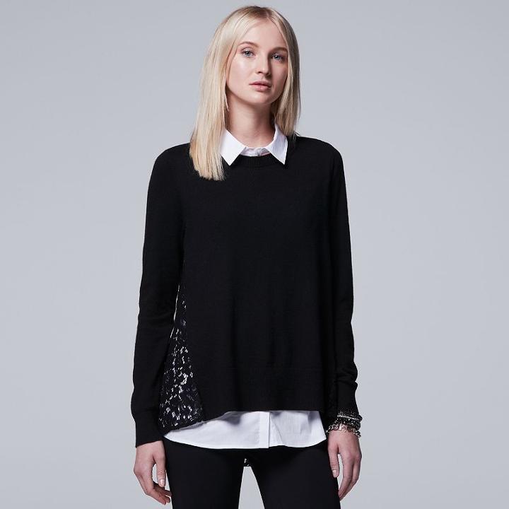 Women's Simply Vera Vera Wang Mock-layer Lace Top, Size: Small, Black