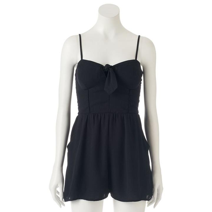 Juniors' About A Girl Molded Cup Romper, Size: Xs, Black