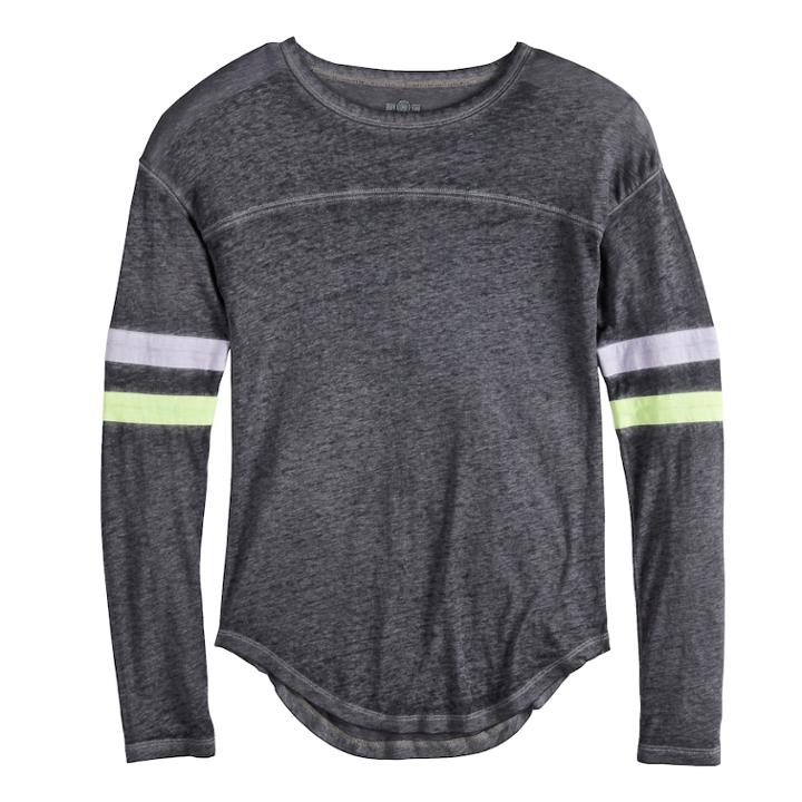 Girls 7-16 So&reg; Striped Varsity Tee, Size: 16, Med Grey