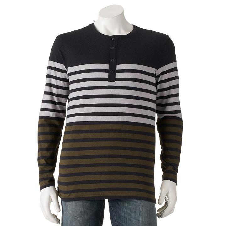 Men's Silver Lake Enzyme Washed Striped Henley, Size: Small, Black