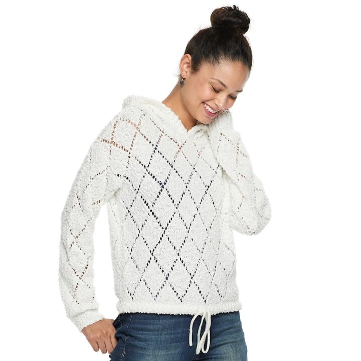 Juniors' Almost Famous Pointelle Sweater Hoodie, Teens, Size: Large, Natural