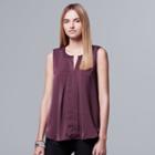 Women's Simply Vera Vera Wang Pleated Tank, Size: Large, Purple