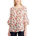 Women's Chaps Floral Ruffle-sleeve Peasant Top, Size: Xs, White