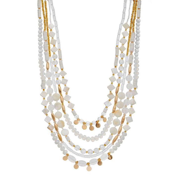 White Beaded Multi Strand Necklace, Women's