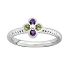 Stacks And Stones Sterling Silver Amethyst And Peridot Ribbed Flower Stack Ring, Women's, Size: 10, Multicolor