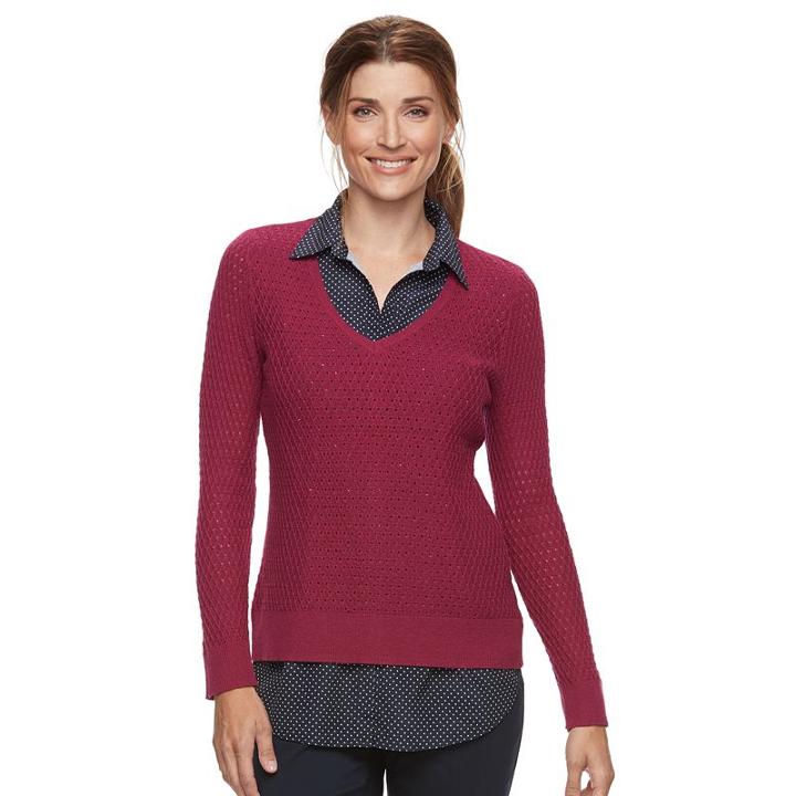 Women's Croft & Barrow&reg; 2-fer Sweater, Size: Small, Pink